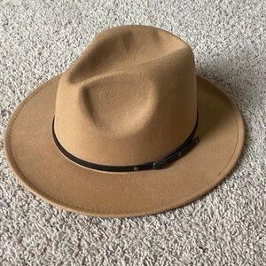 Tan Wide Brim Fedora Hat